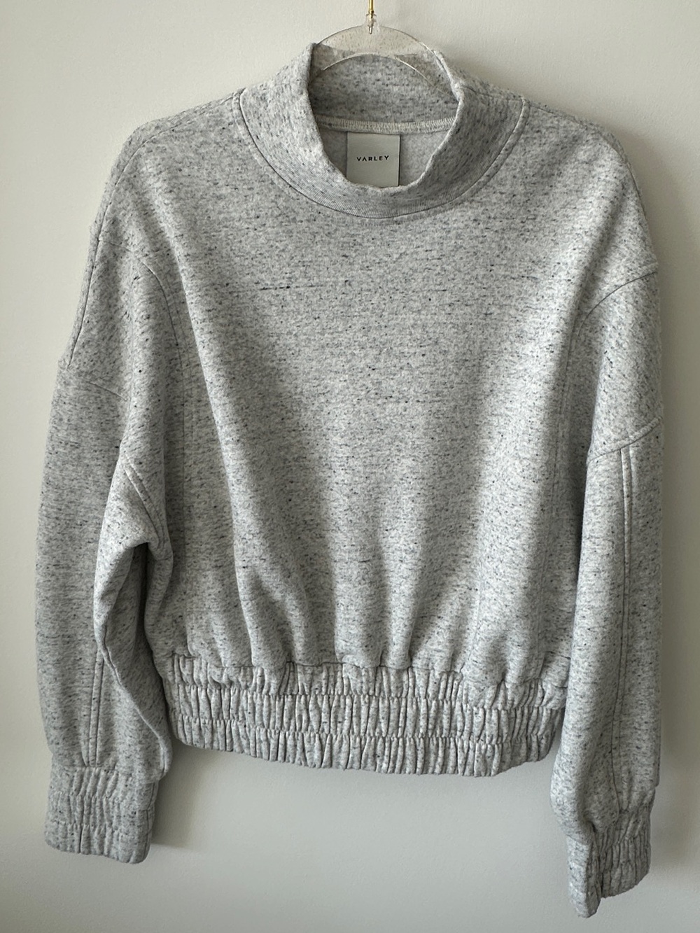 Varley Light Heather Gray Mock Neck Sweatshirt with Elastic Hem